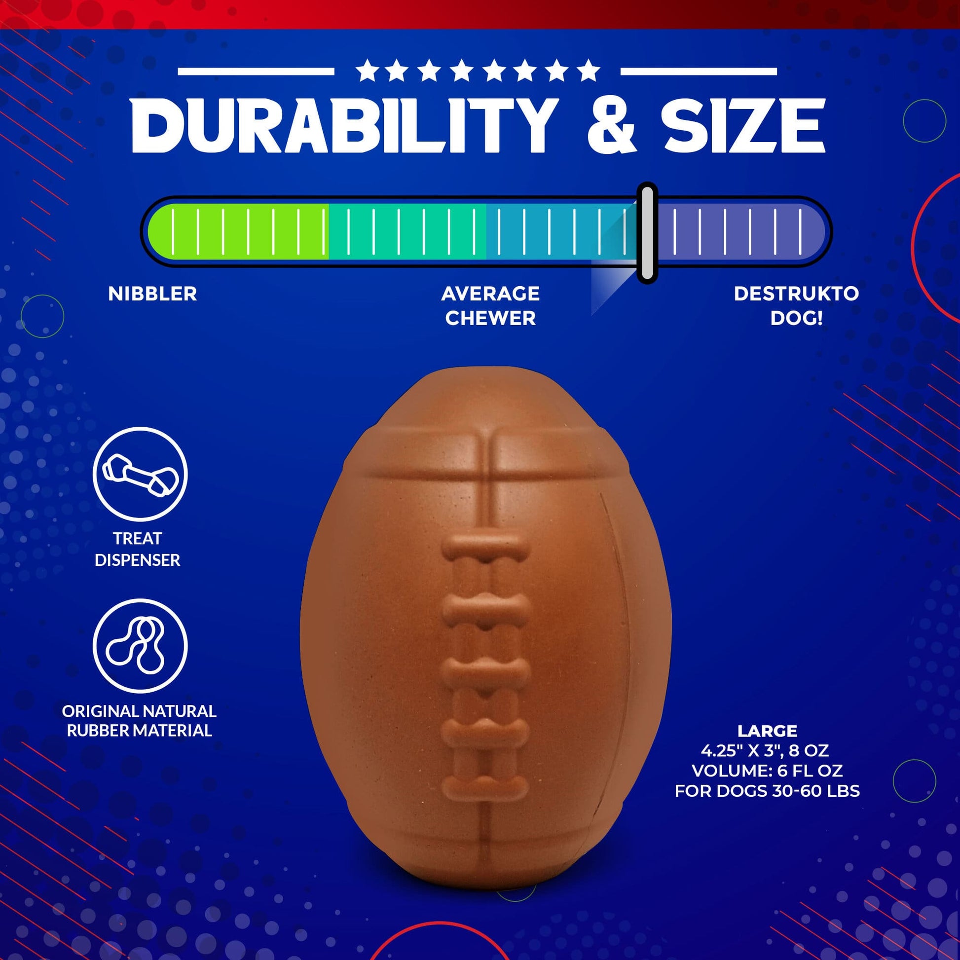 Football Dog Chew Toy & Treat Dispenser - USA Made | SodaPup Rubber Dog Toys SodaPup/True Dogs, LLC