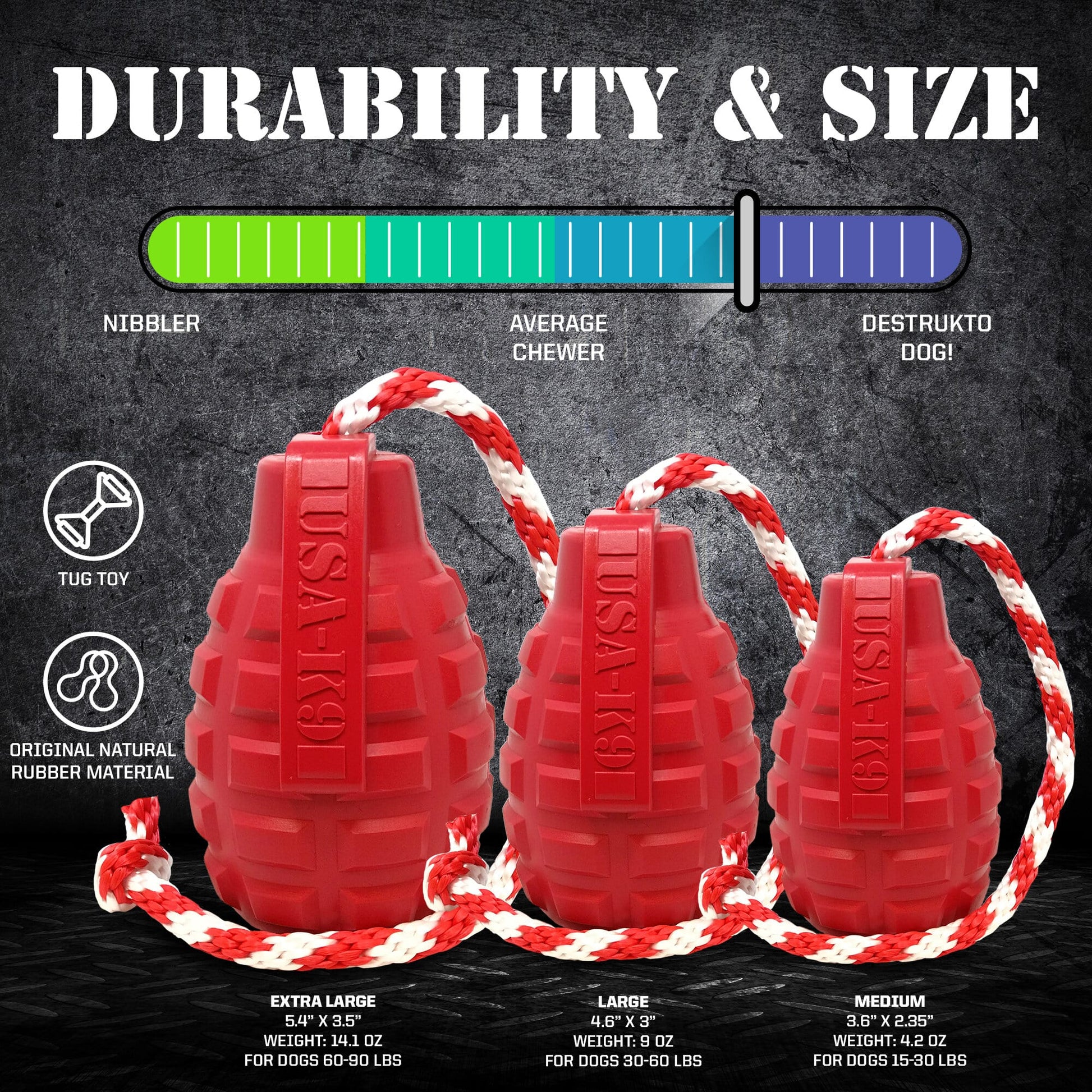 USA-K9 Grenade Rubber Dog Chew Toy | K9 Handler Reward Toy | Blue | USA Made Rubber Dog Toys SodaPup/True Dogs, LLC