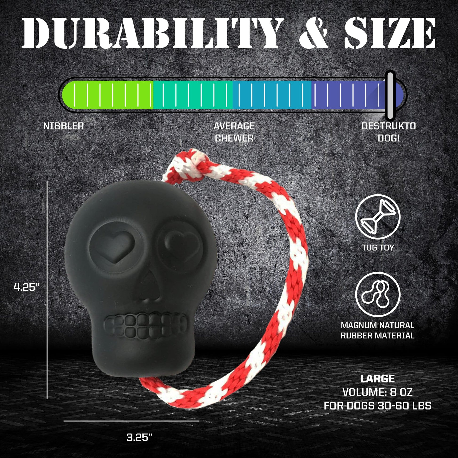 USA-K9 Magnum Skull - Black Magnum Rubber Chew Toy for Extreme Chewers | USA Made Rubber Dog Toys SodaPup/True Dogs, LLC