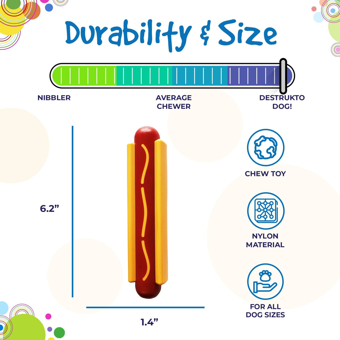 Hot Dog Nylon Dog Toy for Aggressive Chewers | USA Made | SodaPup Nylon Dog Toys SodaPup/True Dogs, LLC