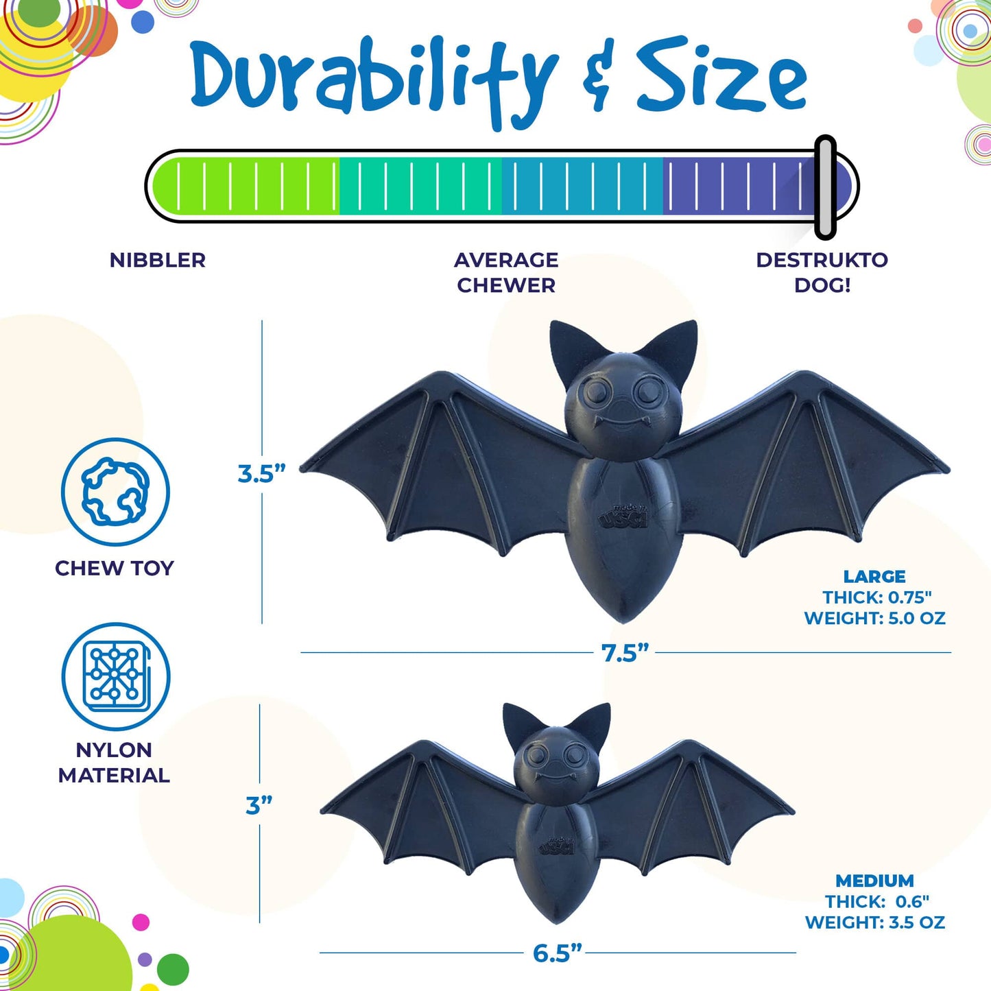 Vampire Bat Nylon Dog Chew Toy for Aggressive Chewers | USA Made & FDA Compliant Nylon Dog Toys SodaPup/True Dogs, LLC