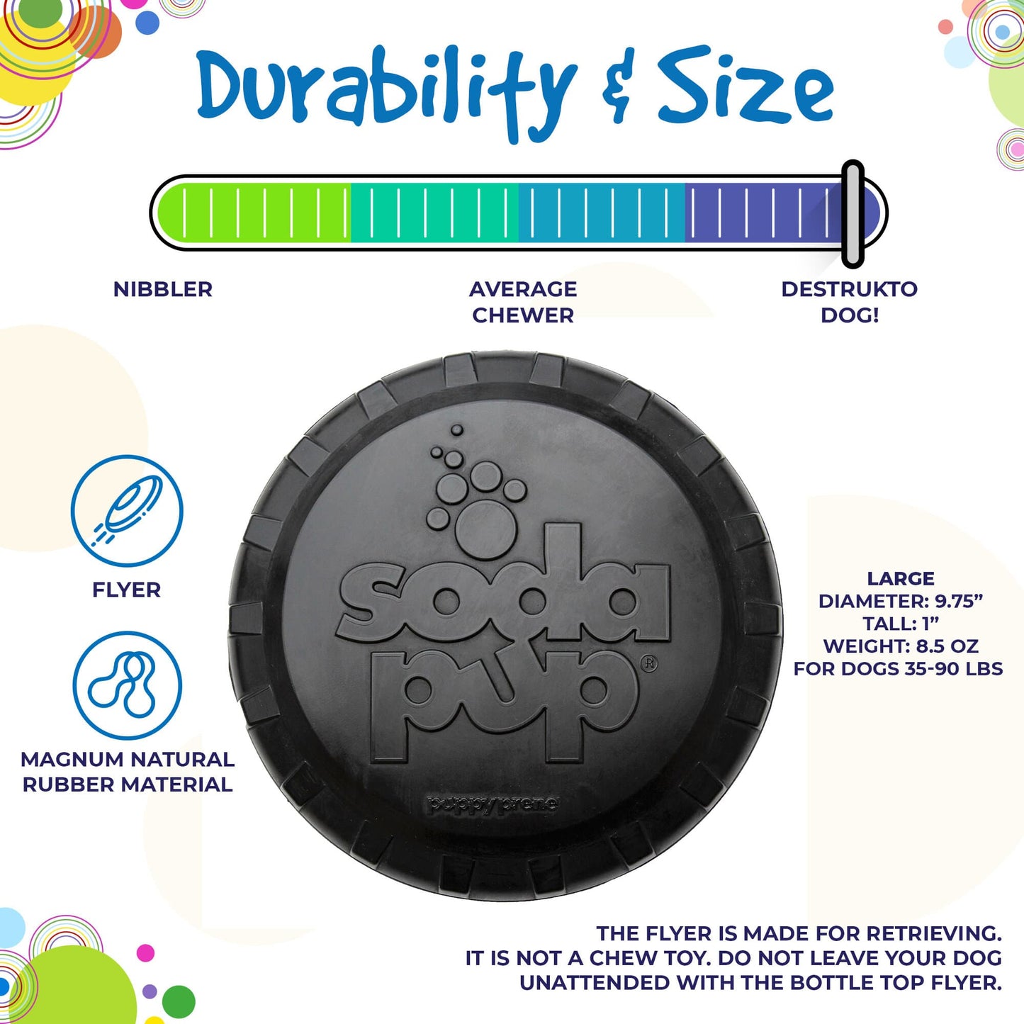 Magnum Bottle Top Flyer Rubber Frisbee for Heavy Chewers | Large | USA Made Rubber Dog Toys SodaPup/True Dogs, LLC