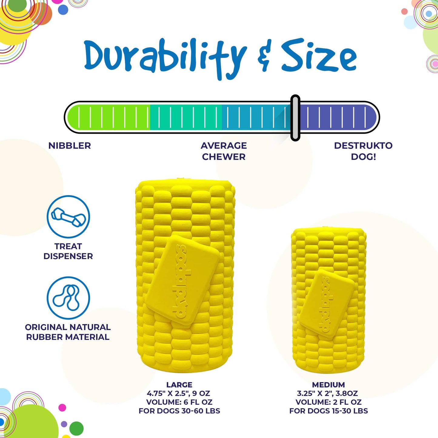 Corn on the Cob Dog Toy - Durable Rubber Treat Dispenser | USA Made Rubber Dog Toys SodaPup/True Dogs, LLC