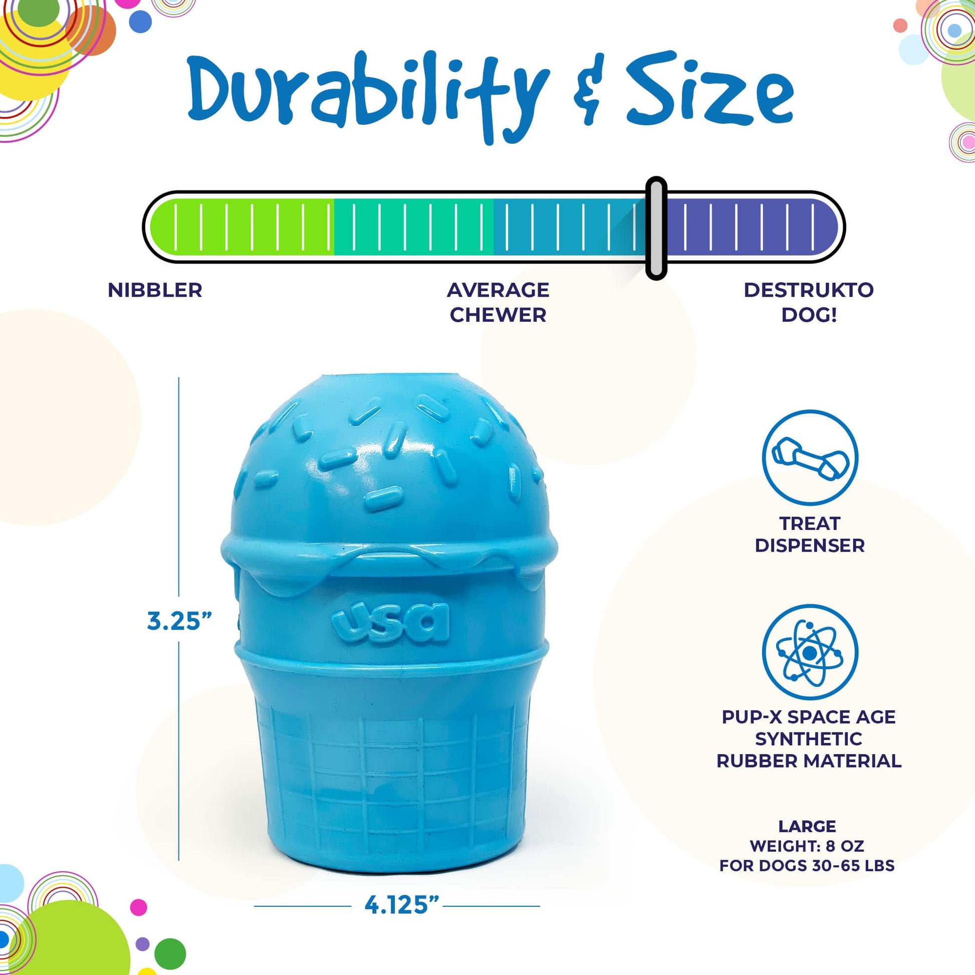 Ice Cream Cone Rubber Dog Chew Toy for Power Chewers | USA Made | SodaPup Rubber Dog Toys SodaPup/True Dogs, LLC