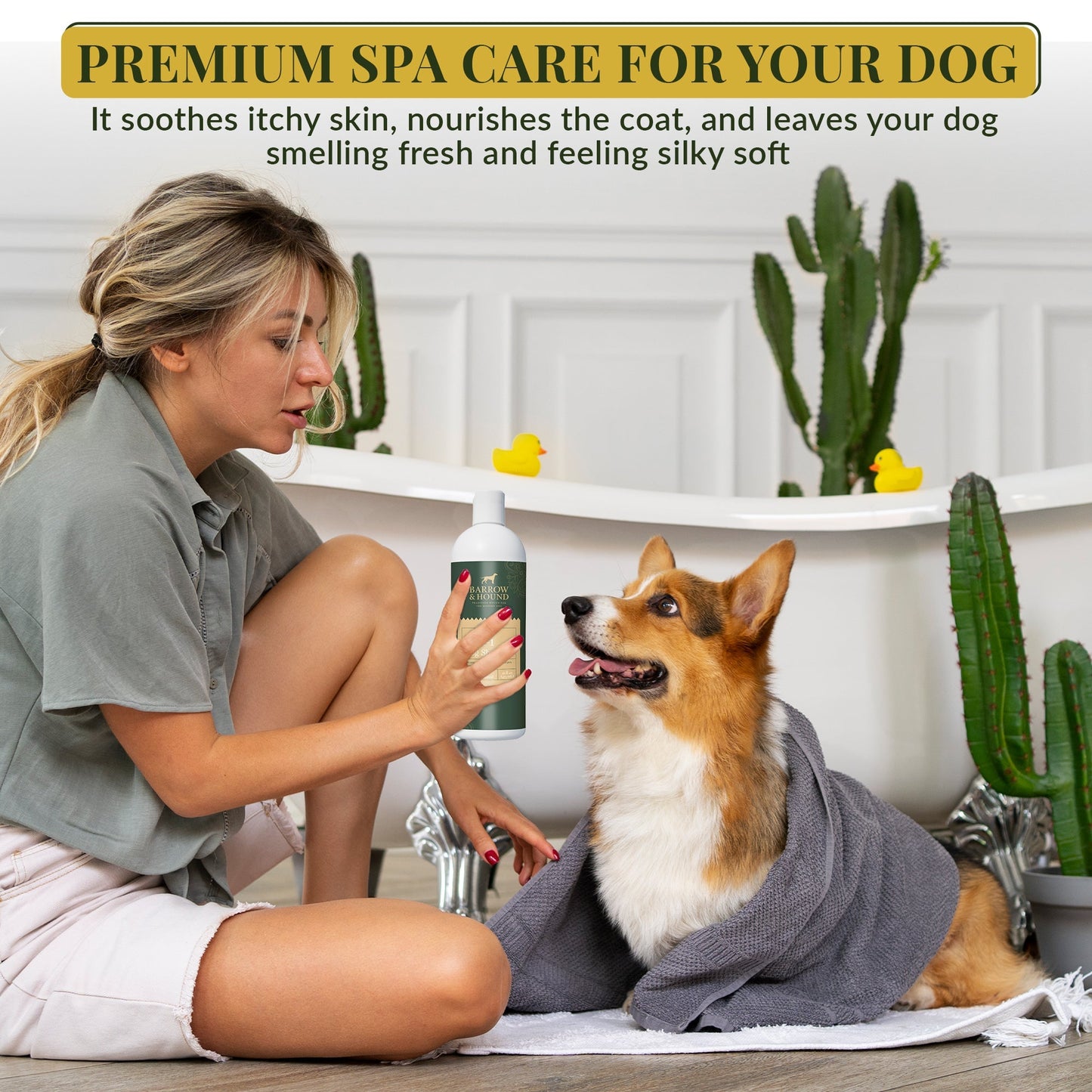 5-in-1 Dog Shampoo – Cleans, Conditions, Deodorizes, Moisturizes & Detangles – with Coconut, Oatmeal & Aloe – for Sensitive Skin – 16 fl oz Shampoo Barrow & Hound