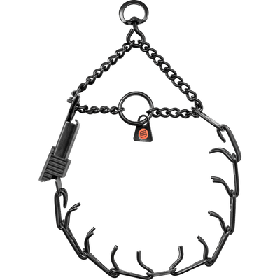 Herm Sprenger - ULTRA-PLUS Training Collar with Center-Plate, Assembly Chain, and ClicLock - Black Stainless Steel Gauge 3.2mm x 23" (58cm) Collars, Prong/Pinch Dog Collars Dogline