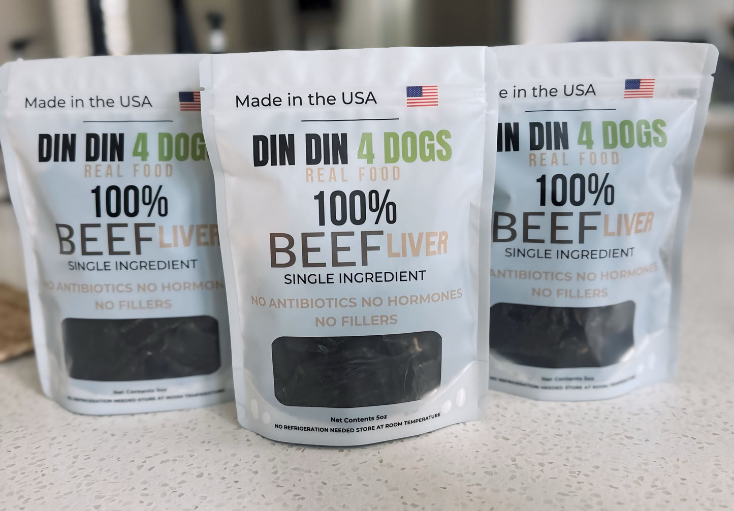 Beef Liver Dog Treats, 5 Ounce Bag, Single Ingredient, High Protein Treat Din Din 4 Dogs