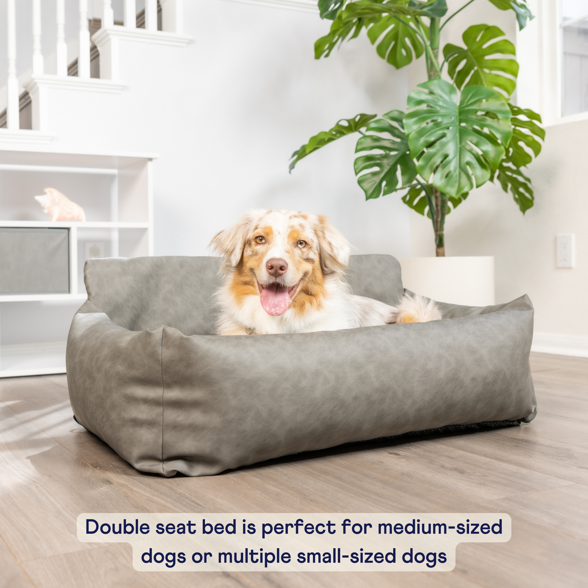 PupProtector™ Faux Cool-to-Touch Vegan Leather Memory Foam Dog Car Bed - Slate Gray Travel Paw.com