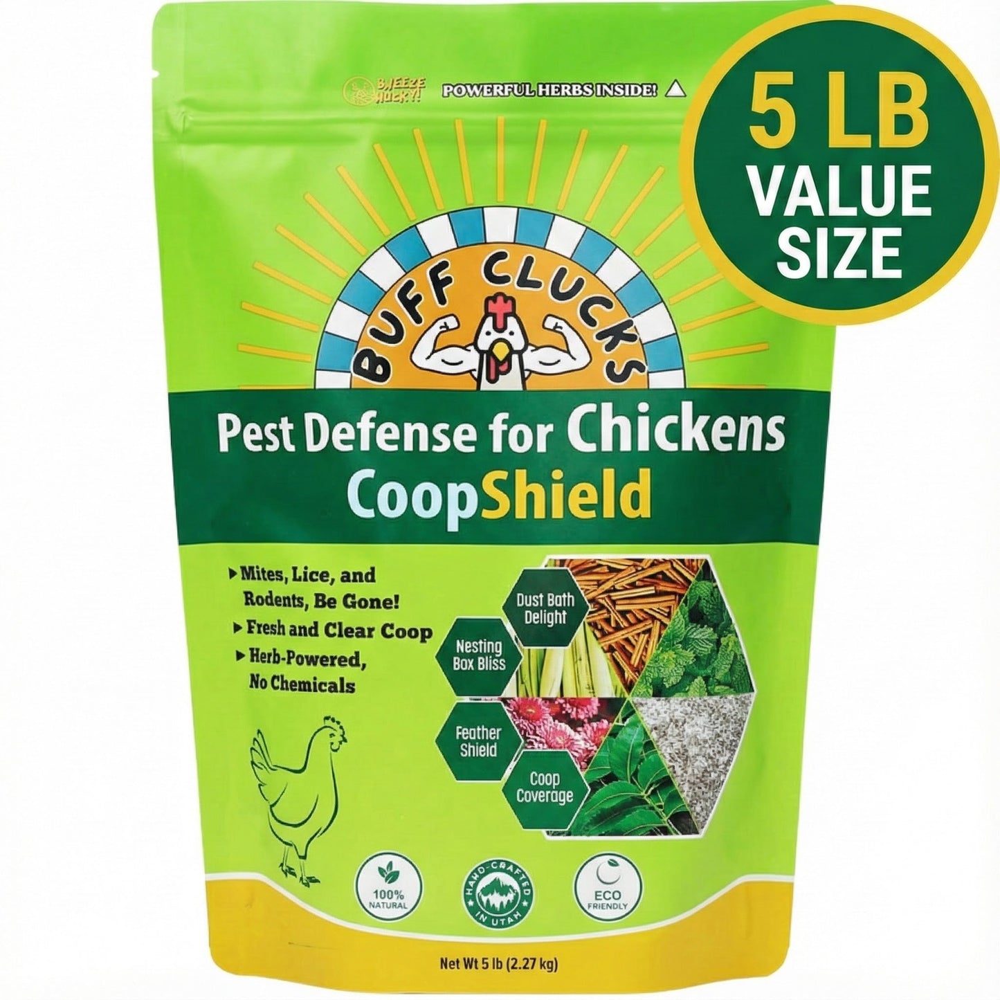 CoopShield—Herbal Pest Defense for Chickens BULK (5 pounds) Buff Clucks