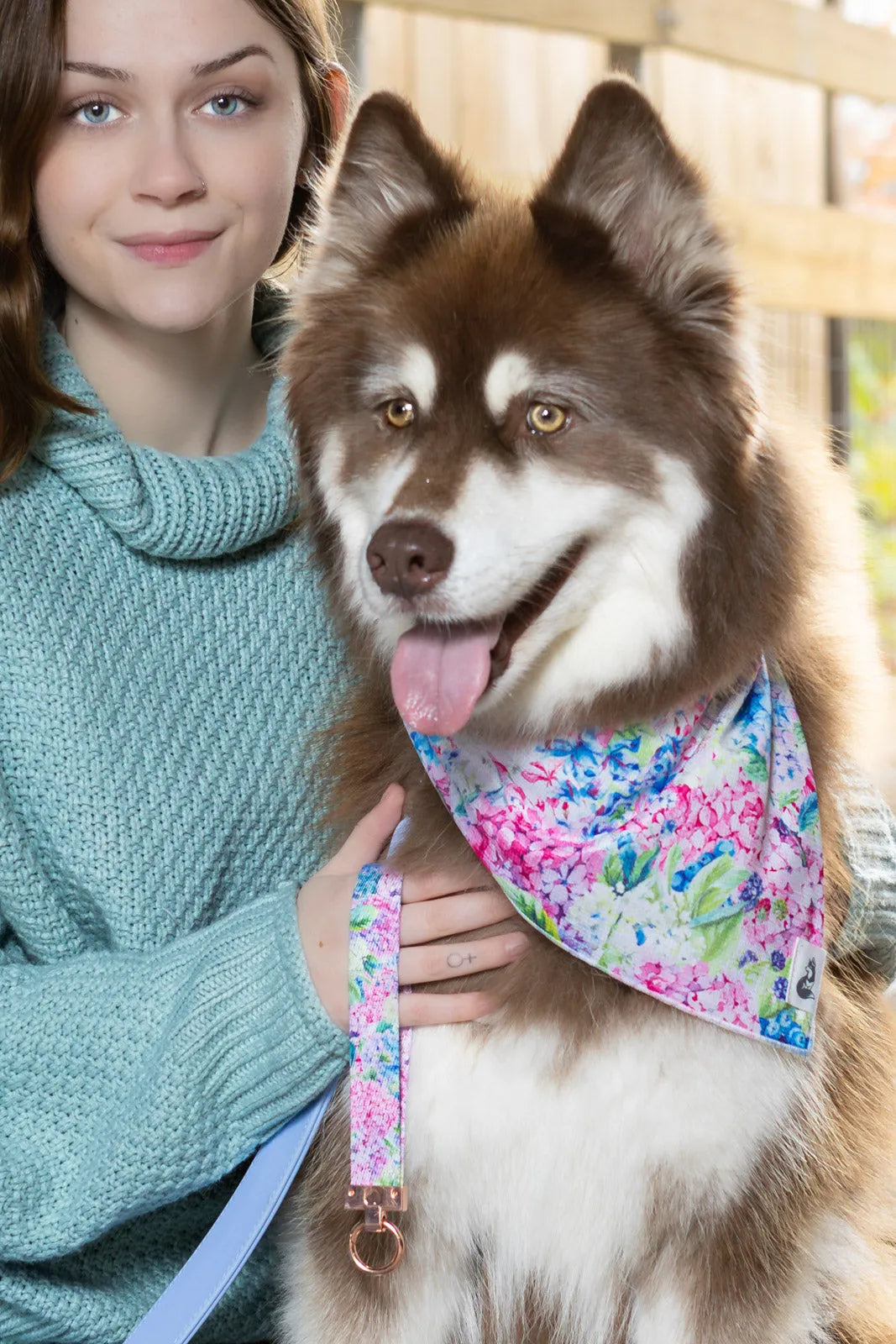 Hydrangea Haven Dog Bandana & Matching Keychain bandana Aria the Fox