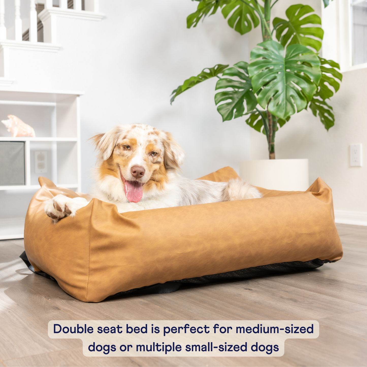 PupProtector™ Faux Cool-to-Touch Vegan Leather Memory Foam Dog Car Bed - Camel Travel Paw.com