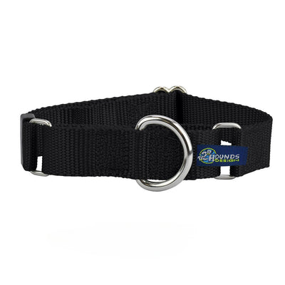 5/8″ and 1″ Black Nylon Martingale Dog Collar 2 Hounds Design