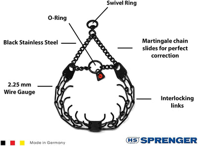 Herm Sprenger Black Stainless Steel Prong Dog Training Collar with Swivel Collars, Prong/Pinch Dog Collars Dogline