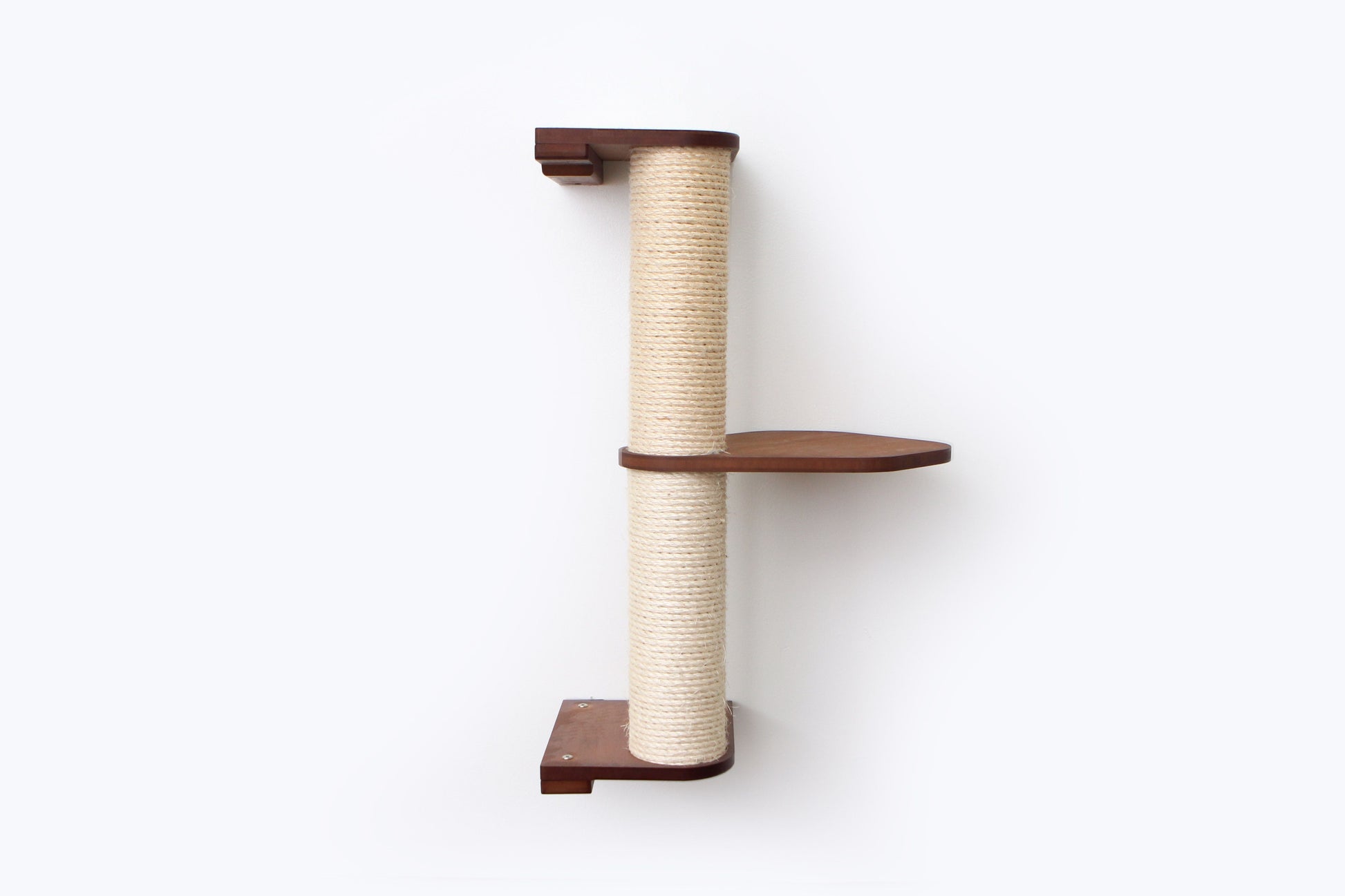Wall Mounted Cat Climbing Pole - Sisal English Chestnut Bamboo 2-Tier Leaf Shelf No Cork Pad Cat Scratcher Catastrophic Creations