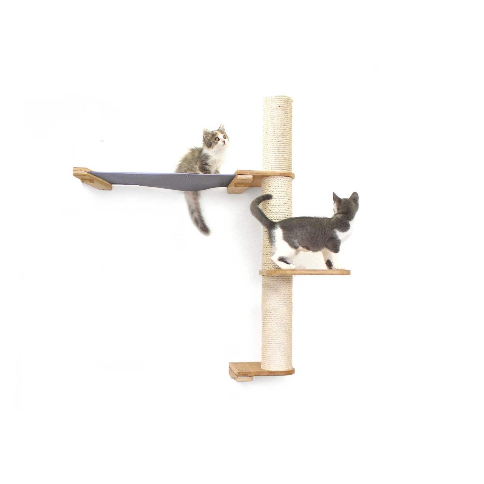 The Crow's Nest - A Wall Cat Scratcher with Hammock Natural Bamboo Charcoal Gray Canvas 2-Tier 24" Cat Condo Catastrophic Creations
