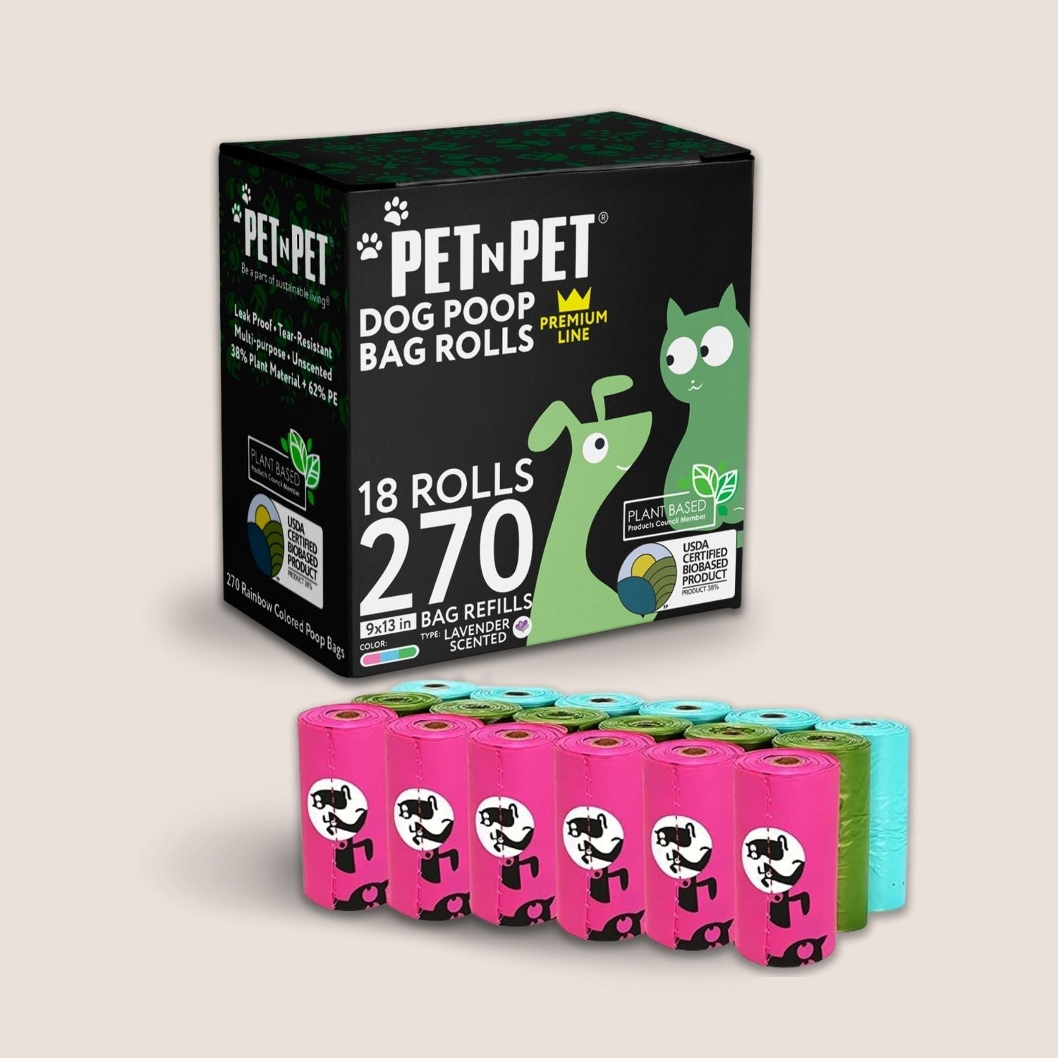 Lavender-Scented Colorful Poop Bags 270 Pet Waste Bags Pet N Pet ®