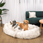 PupCloud™ Human-Size Faux Fur Memory Foam Dog Bed - White with Brown Accents Paw