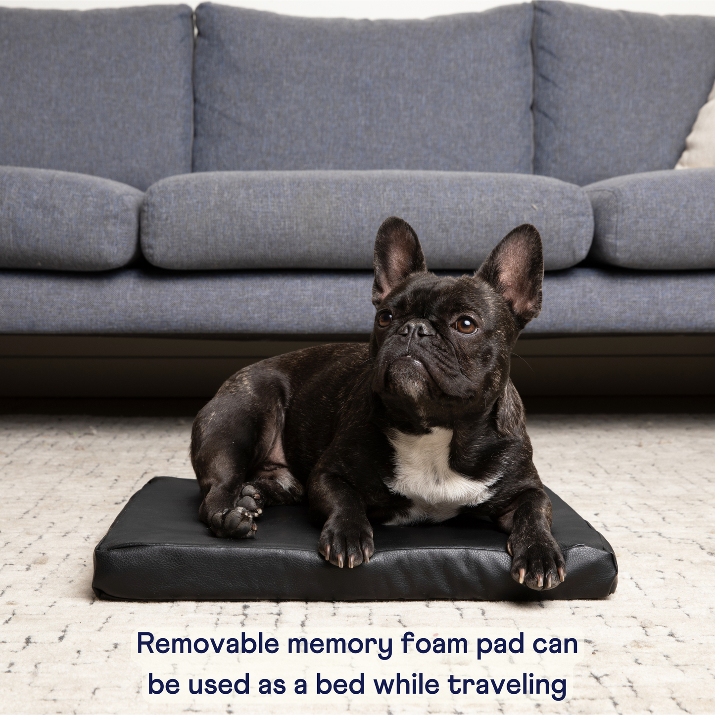 PupProtector™ Faux Cool-to-Touch Vegan Leather Memory Foam Dog Car Bed - Black Travel Paw.com