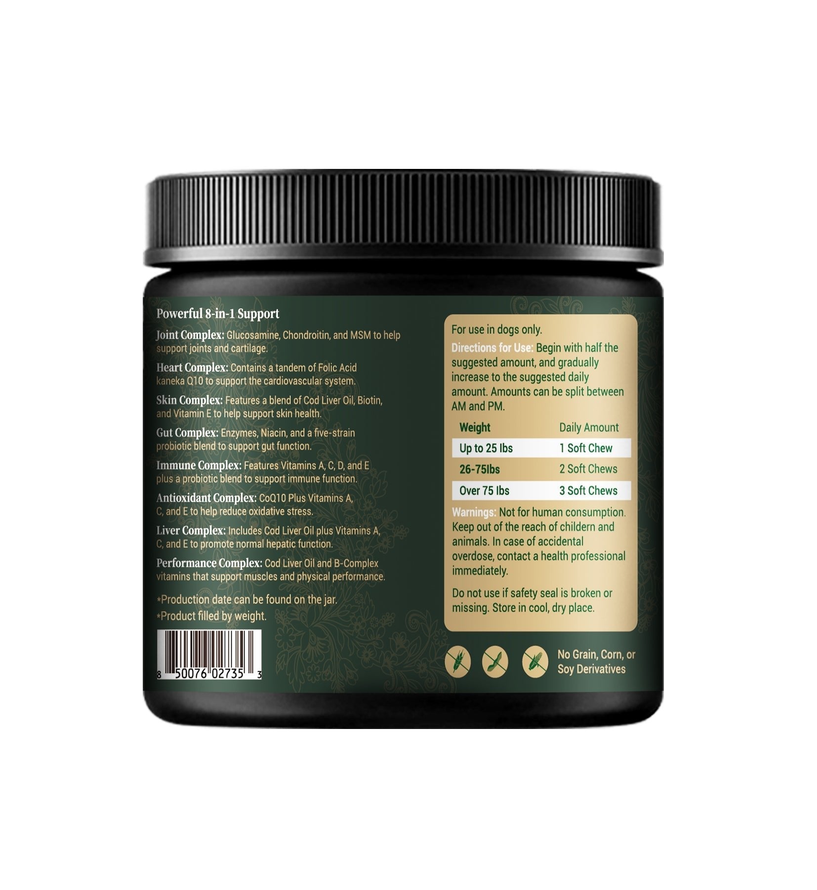 8-in-1 Daily Multivitamin Bites for Dogs – All-in-One Health Support, 120 Soft Chews Supplements Barrow & Hound
