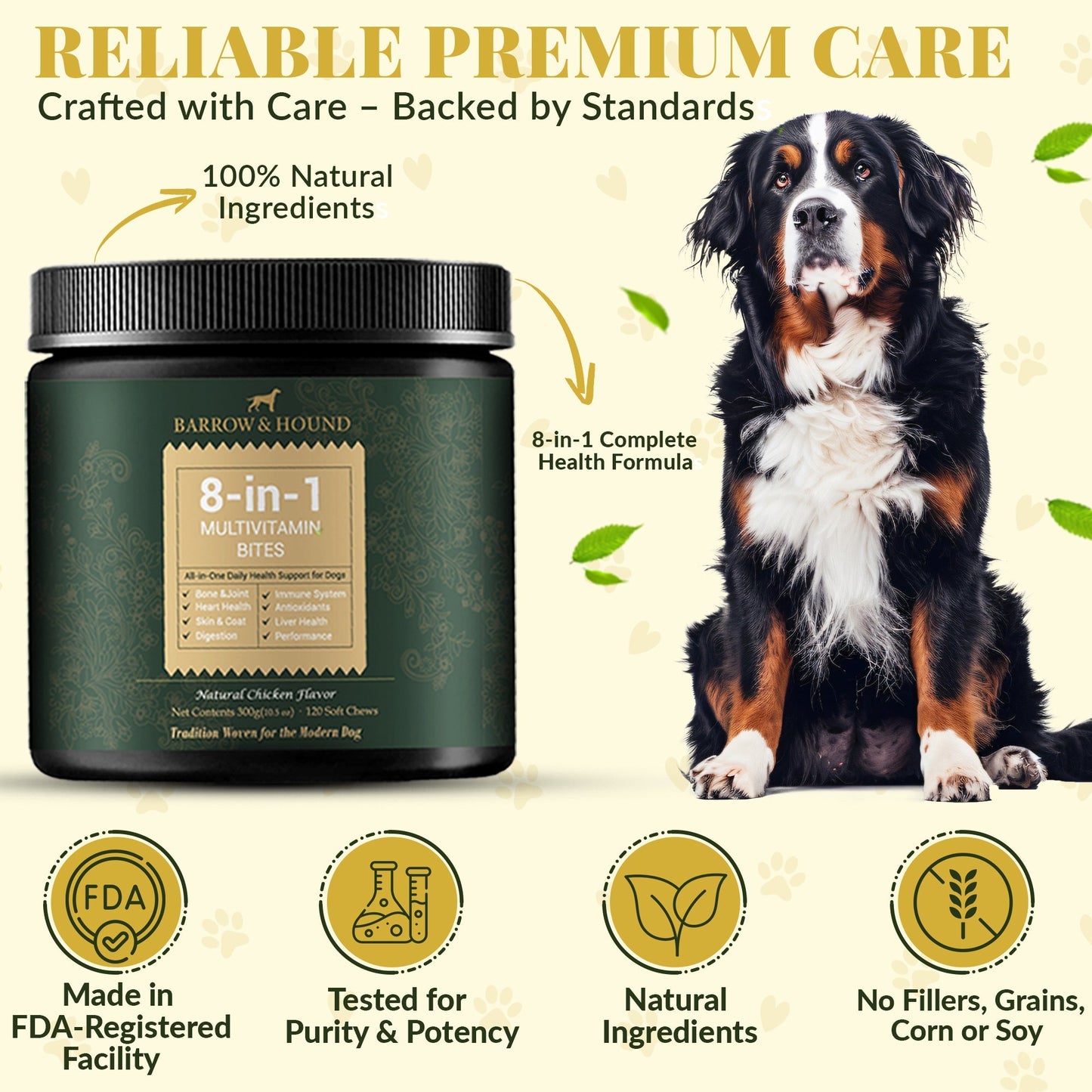 8-in-1 Daily Multivitamin Bites for Dogs – All-in-One Health Support, 120 Soft Chews Supplements Barrow & Hound