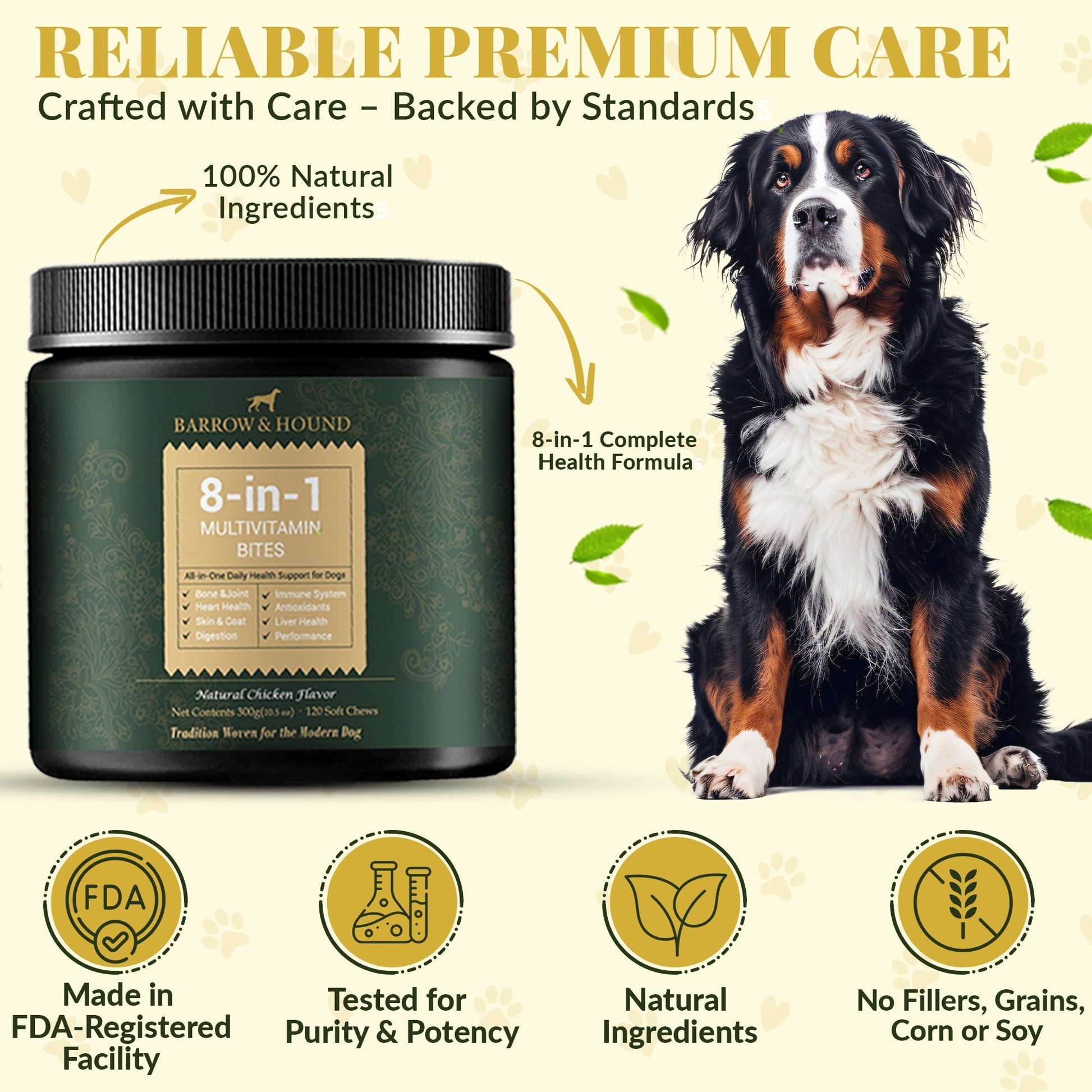 8-in-1 Daily Multivitamin Bites for Dogs – All-in-One Health Support, 120 Soft Chews Supplements Barrow & Hound