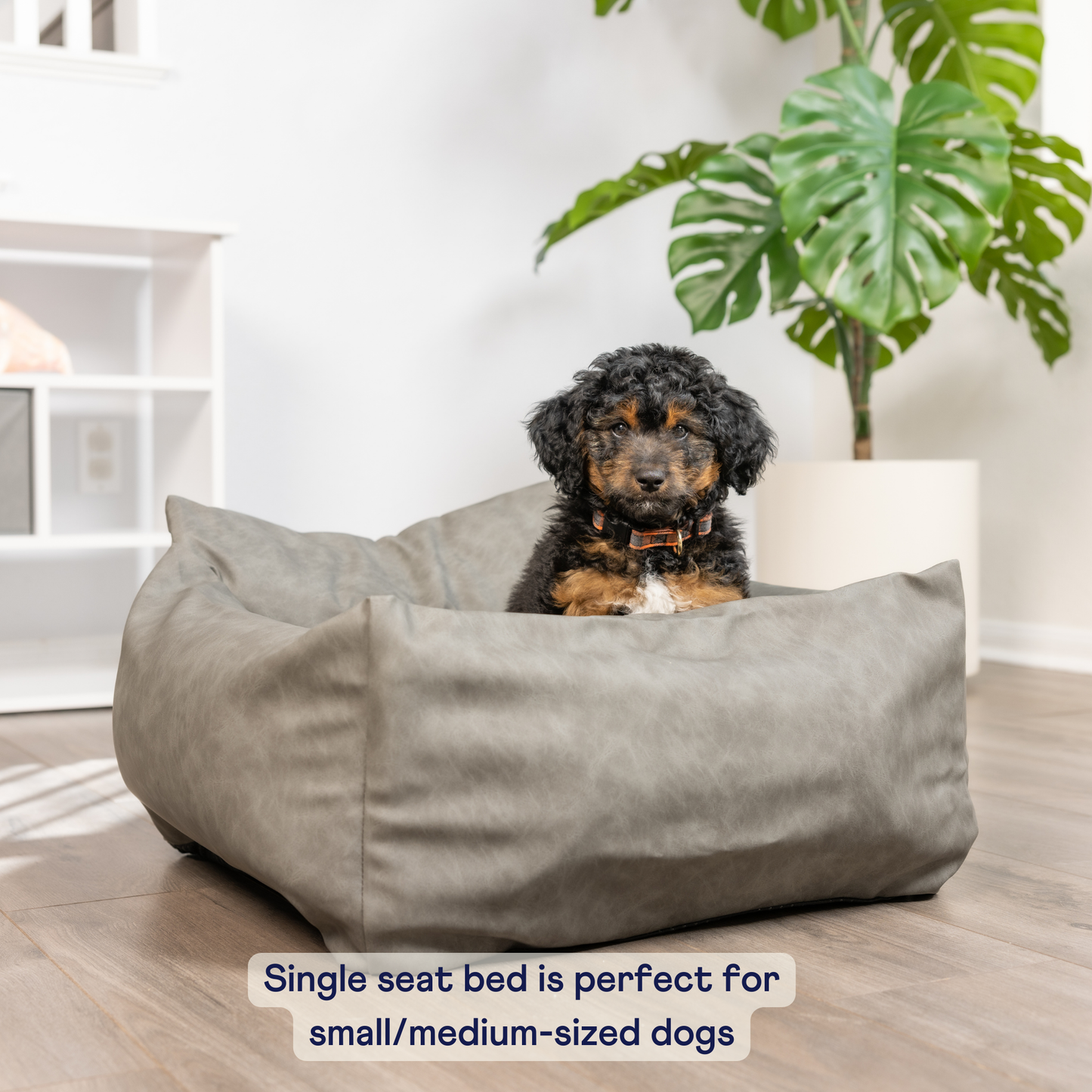 PupProtector™ Faux Cool-to-Touch Vegan Leather Memory Foam Dog Car Bed - Slate Gray Travel Paw.com