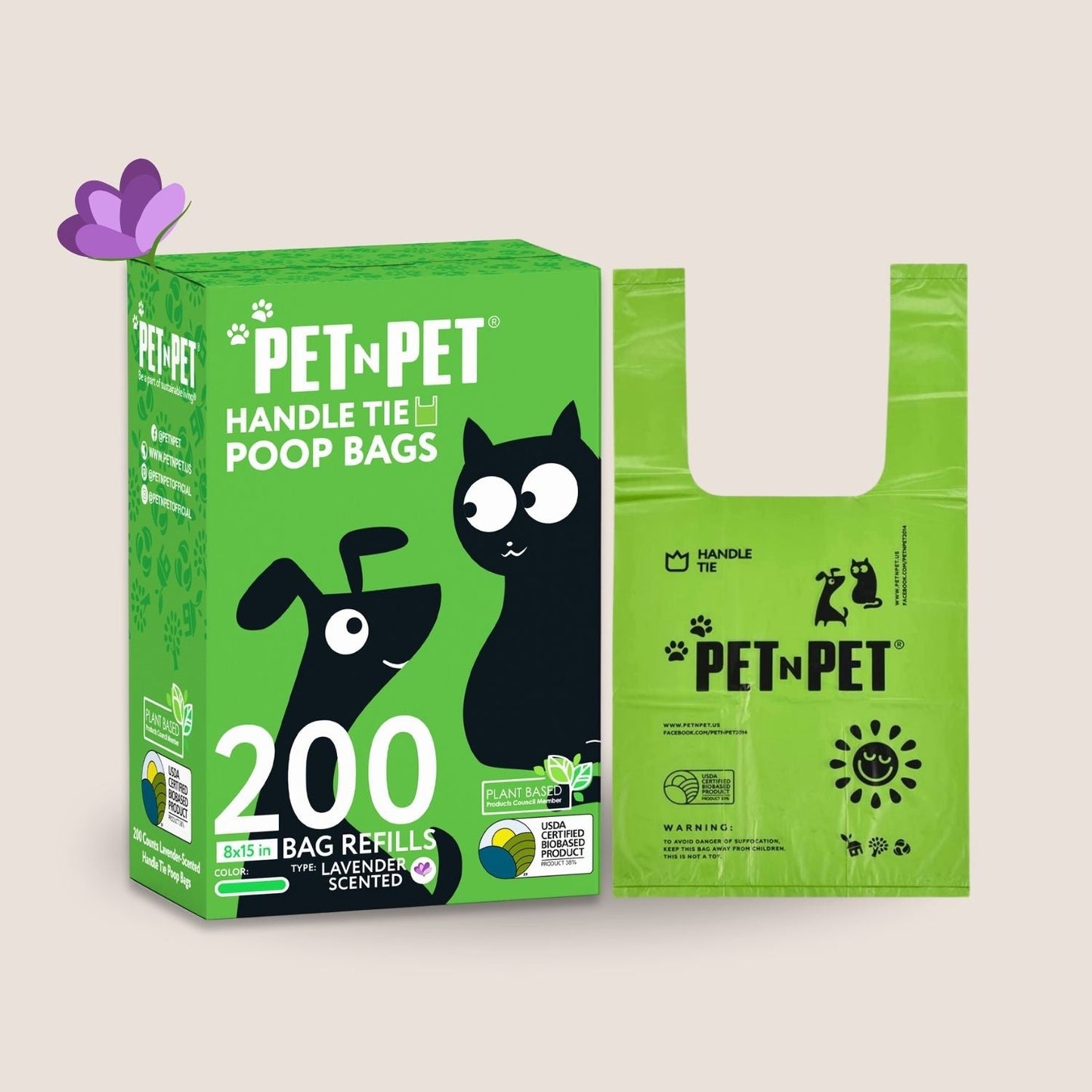 Handle Tie Dog Poop Bags 200 Bags - Lavender Scented Pet Waste Bags Pet N Pet ®