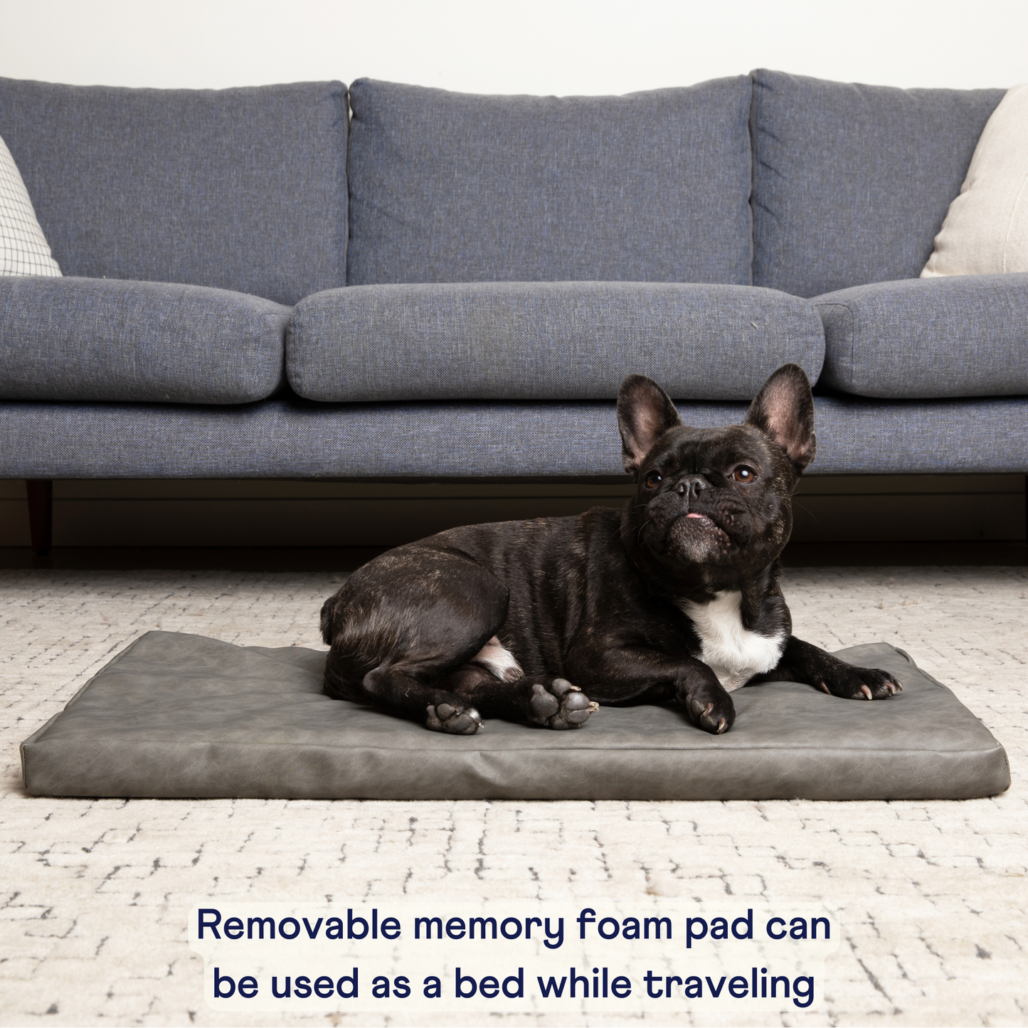 PupProtector™ Faux Cool-to-Touch Vegan Leather Memory Foam Dog Car Bed - Slate Gray Travel Paw.com
