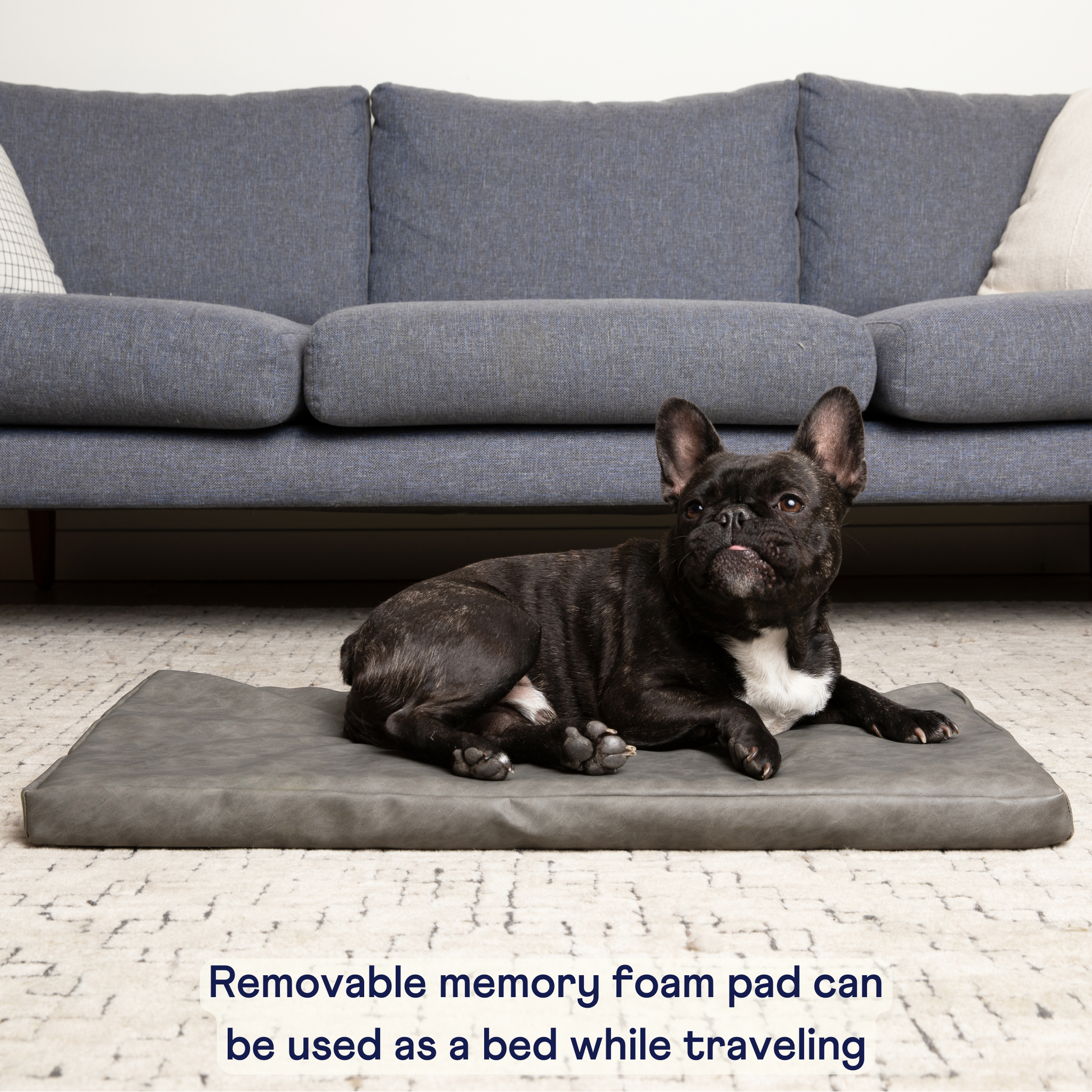 PupProtector™ Faux Cool-to-Touch Vegan Leather Memory Foam Dog Car Bed - Slate Gray Travel Paw.com