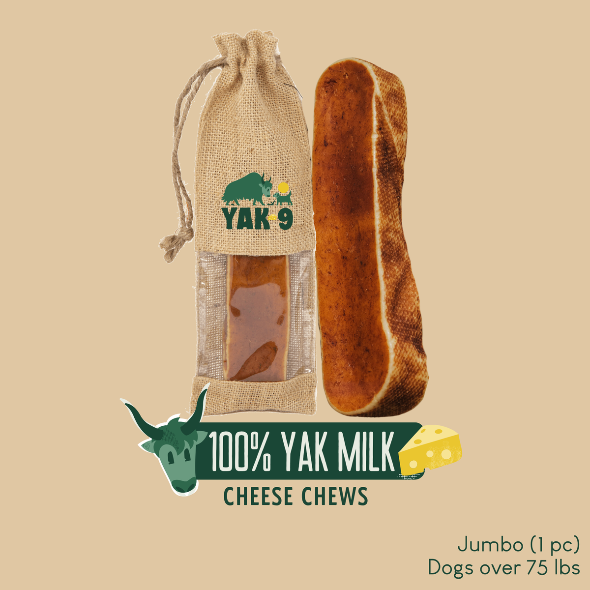 100% Yak Milk Chews for Dogs Jumbo (8oz) 1 pack 100% YAK CHEWS Yak9 Chews