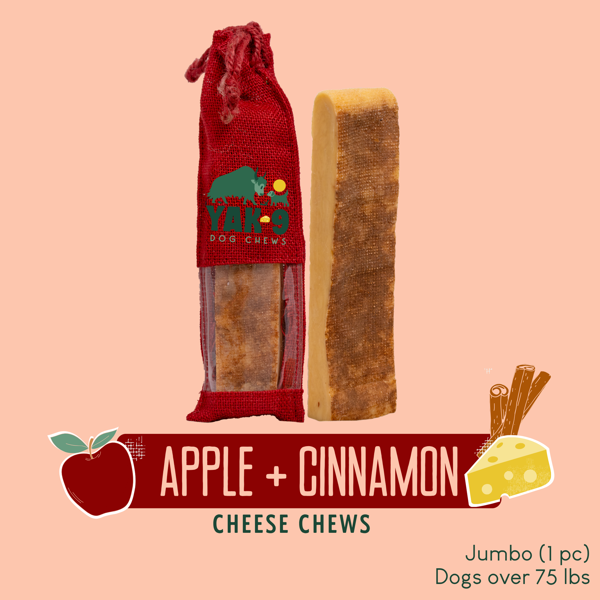 Apple & Cinnamon Chews for Dogs Jumbo (8oz) 1 pack Apple & Cinnamon Chews Yak9 Chews