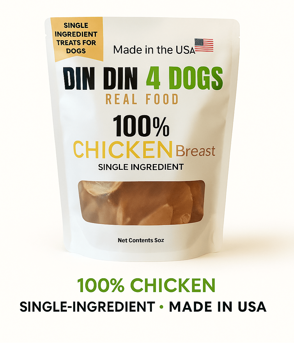 Chicken Treats Dog Treats, 5 Ounce Bag, Single Ingredient, High Protein Dog Food Din Din 4 Dogs