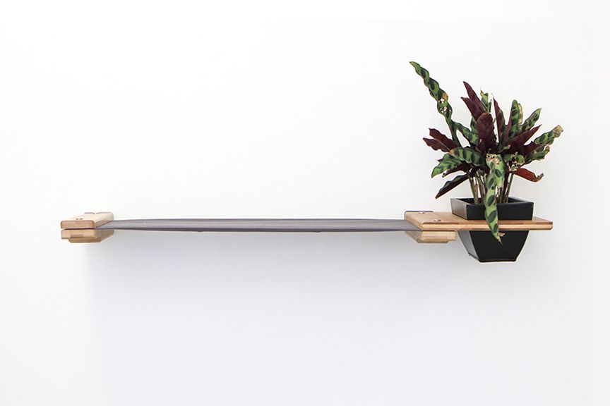 Cat Hammock Wall with Planter Natural Bamboo Charcoal Gray Canvas 24" Cat Hammock Catastrophic Creations
