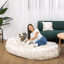 PupCloud™ Human-Size Faux Fur Memory Foam Dog Bed - White with Brown Accents Paw