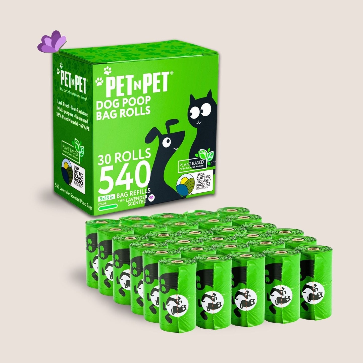 41% Plant-based Poop Bags 540 Lavender Scented Bags Pet Waste Bags Pet N Pet ®