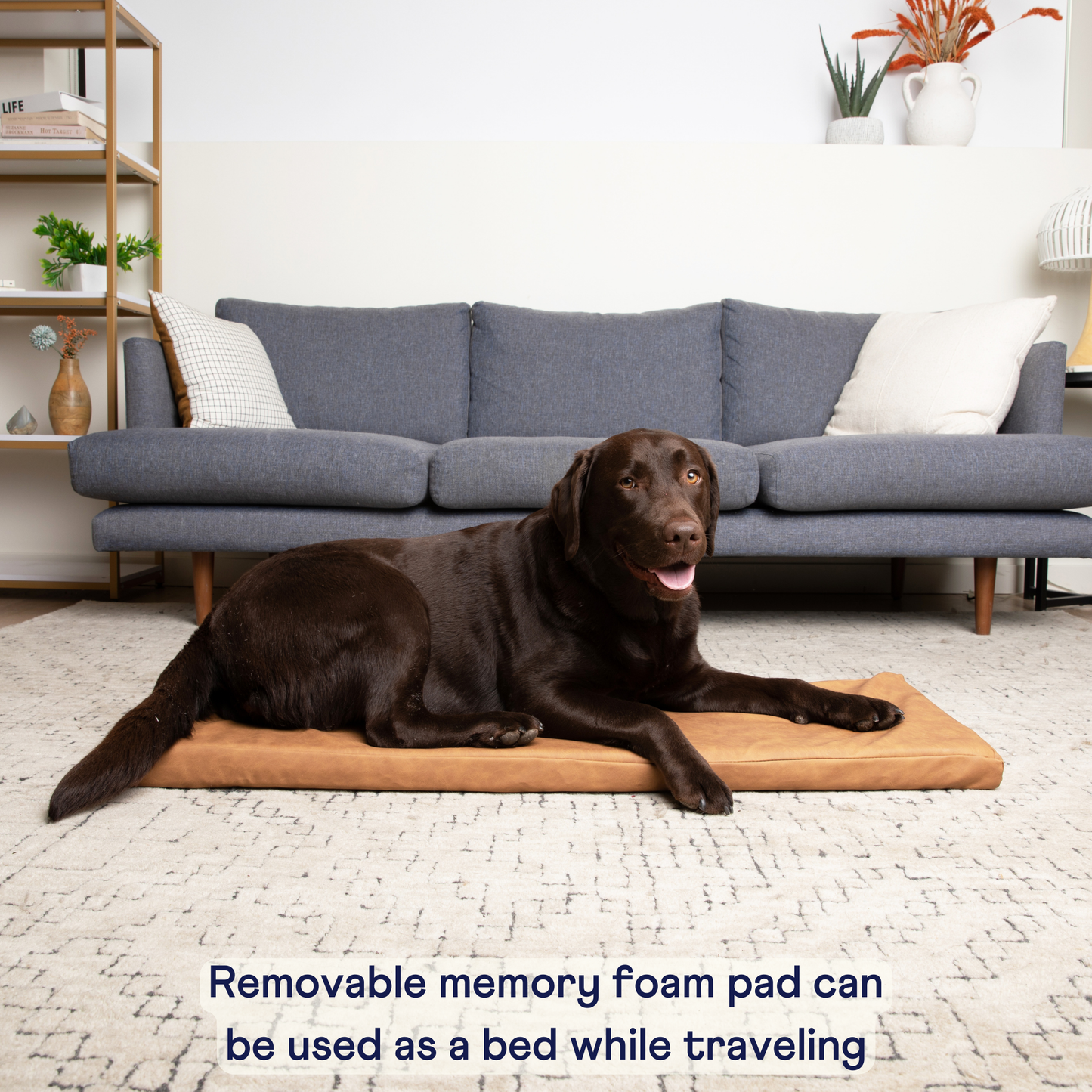 PupProtector™ Faux Cool-to-Touch Vegan Leather Memory Foam Dog Car Bed - Camel Travel Paw.com