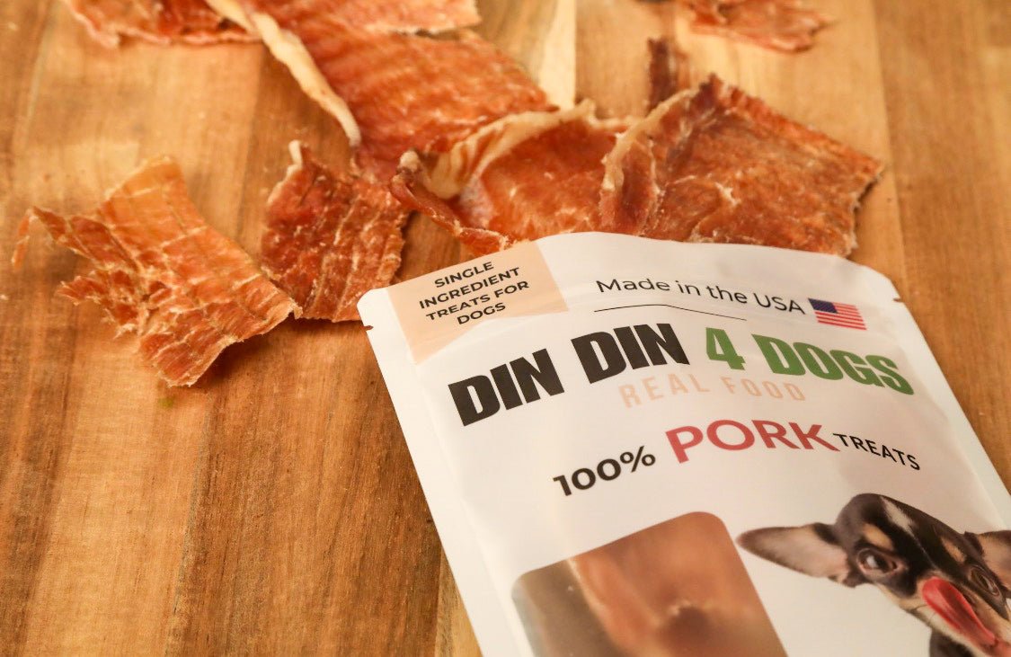 Pork Dog Treats, 5 Ounce Bag, Single Ingredient, High Protein Treat Din Din 4 Dogs