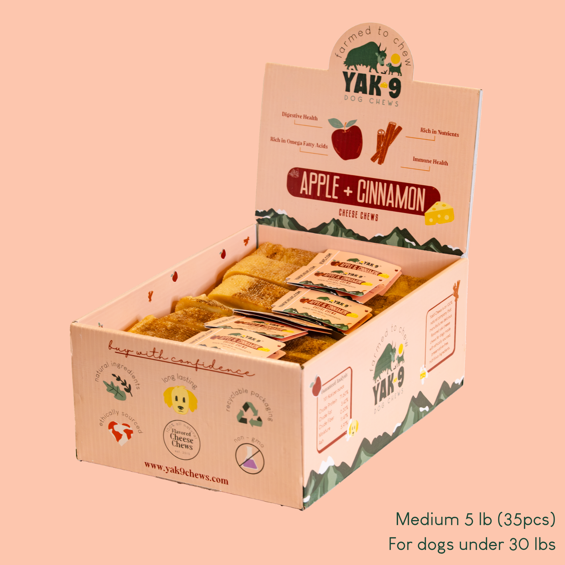 Apple & Cinnamon Chews for Dogs Medium (2.3oz) 5 lb Apple & Cinnamon Chews Yak9 Chews