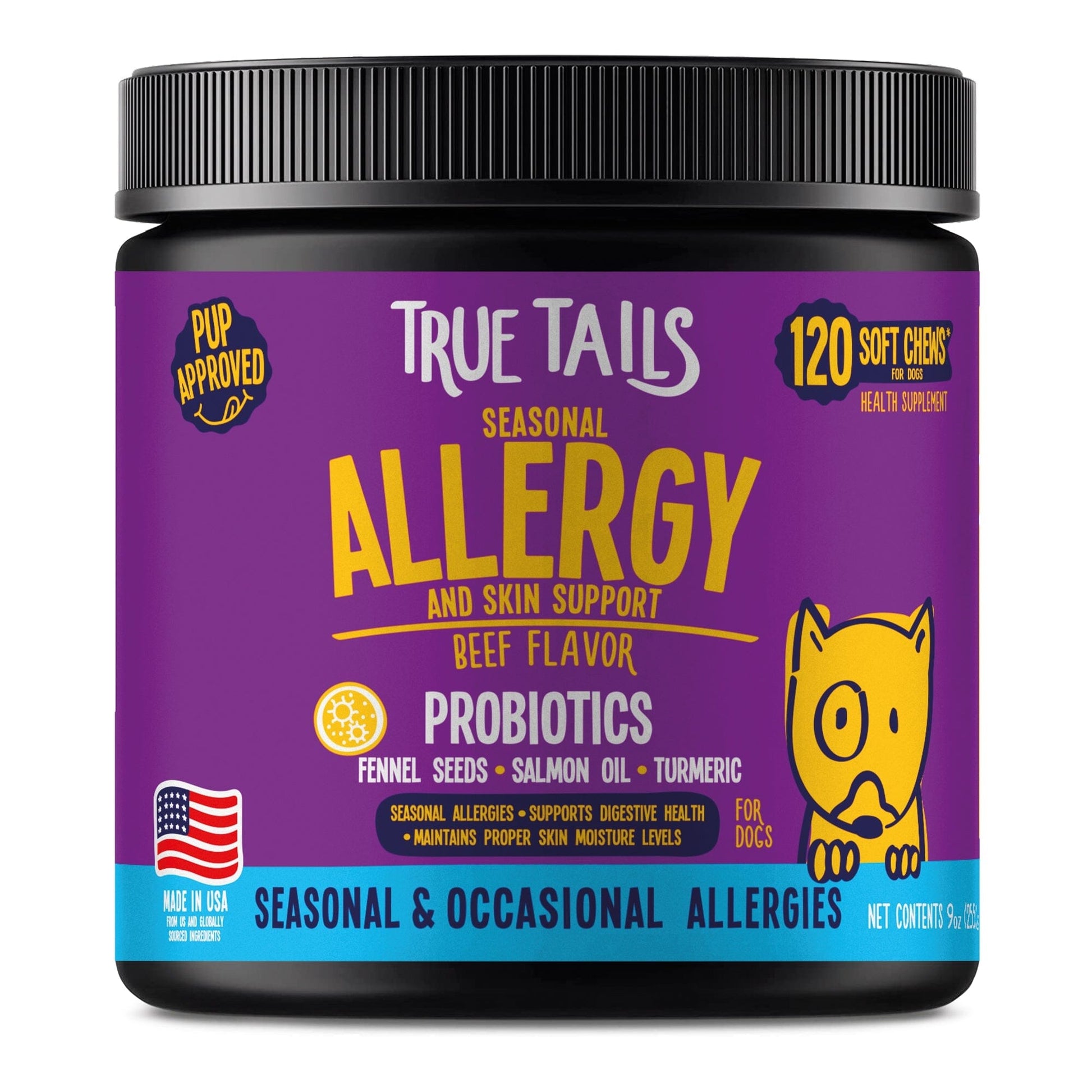 Seasonal Allergy and Skin Support For Dogs 9oz Jar (120 count) Beef Dog Soft Chews Dogline