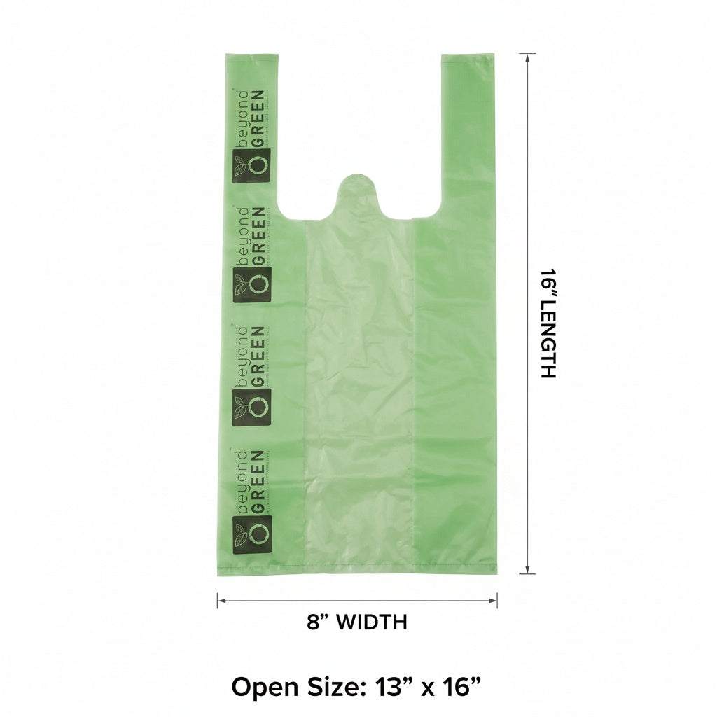 Green Dog Waste Bags – 8" x 16" with 5" Gusset & Handles – Made in USA Dog Waste Bags beyondGREEN biotech™