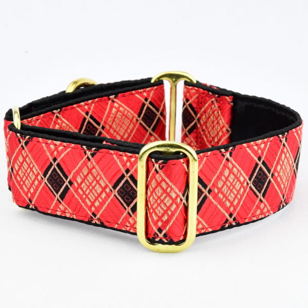 Red Argyle Buckle Martingale Dog Collar 2 Hounds Design