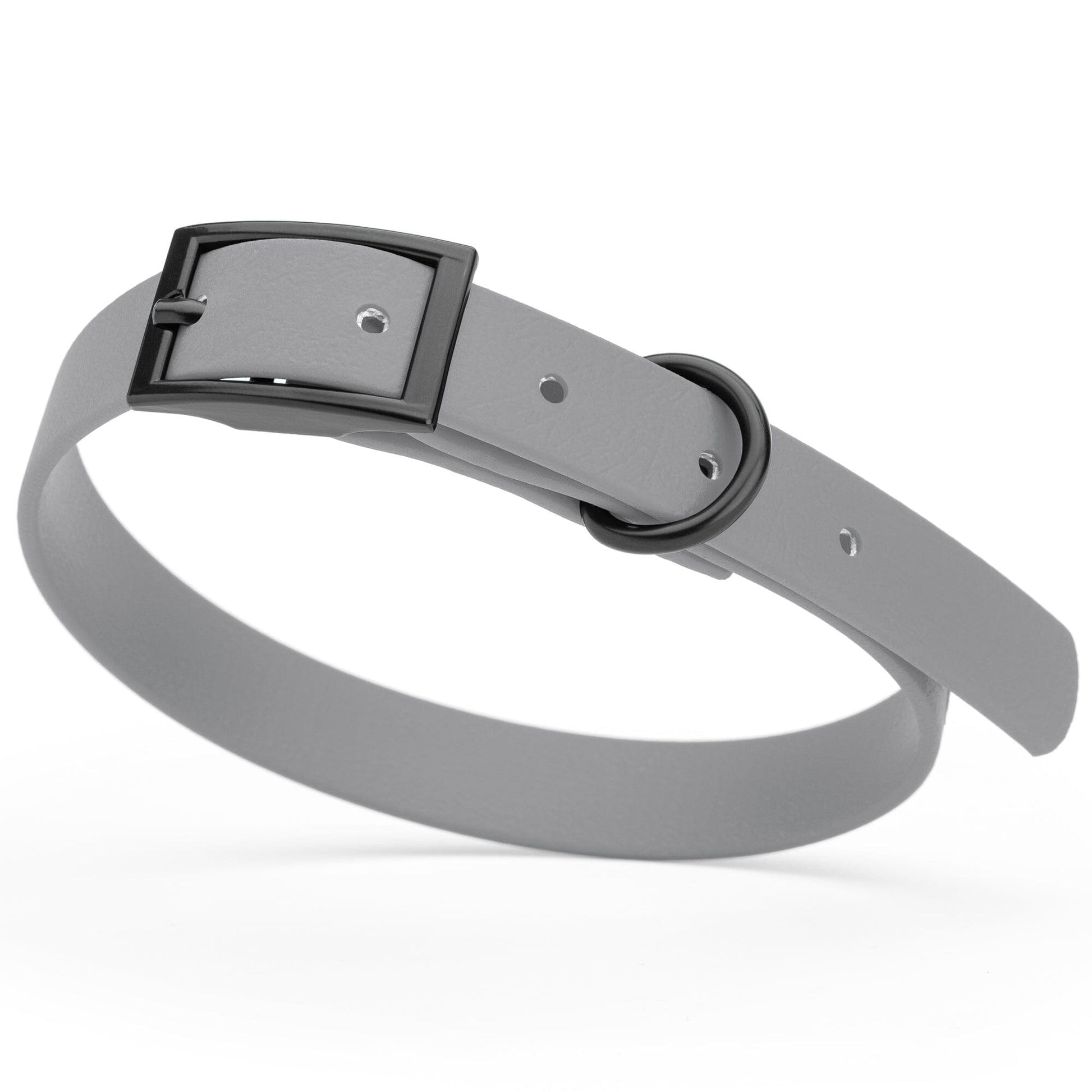 BioThane Waterproof Dog Collar - XS: L 12"-15" x W 5/8" - Black OR Brass Hardware Battleship Gray L 12"-15" x W 5 8" Black Dog Collars Dogline
