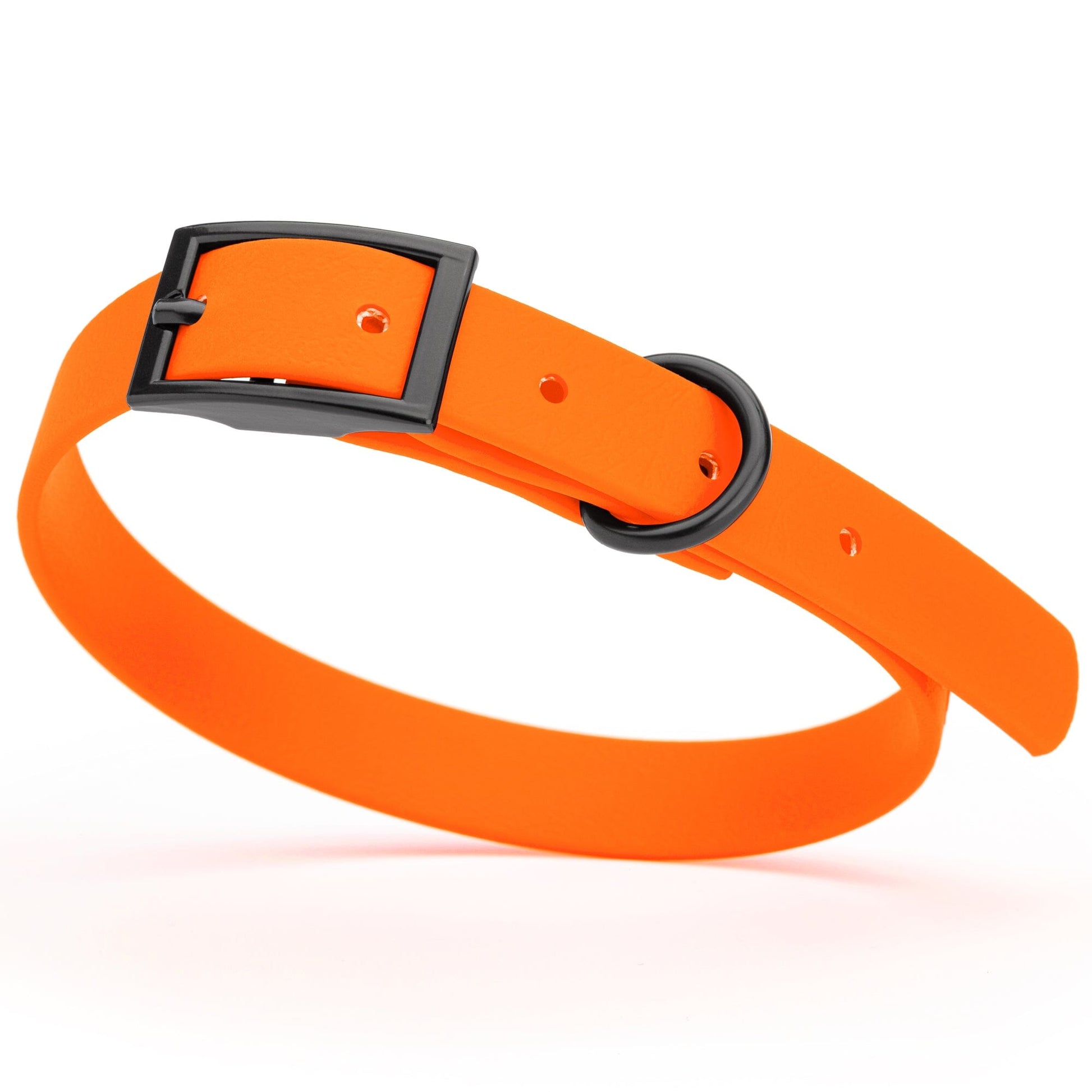 BioThane Waterproof Dog Collar - XS: L 12"-15" x W 5/8" - Black OR Brass Hardware Hunter Orange L 12"-15" x W 5 8" Black Dog Collars Dogline