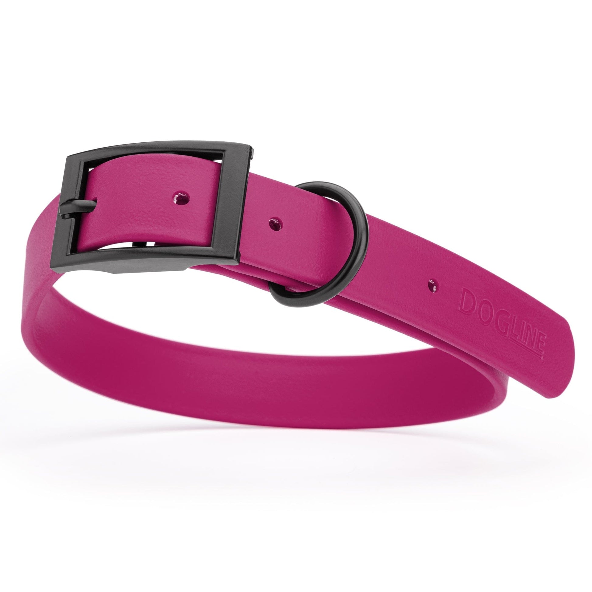 Dogline Biothane Waterproof Dog Collar with Black Hardware - Size L (18 to 22 inches) Magenta Pink Dog Collars Dogline
