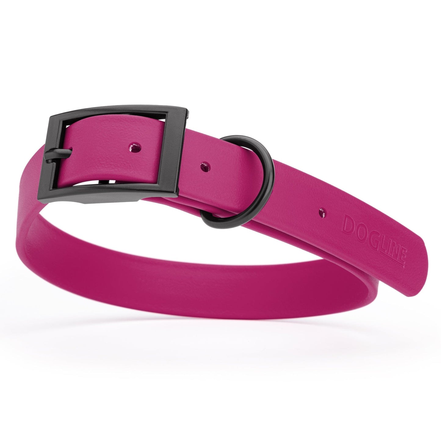 Dogline Biothane Waterproof Dog Collar with Black Hardware - Size XL (22 to 25 inches) Magenta Pink Dog Collars Dogline
