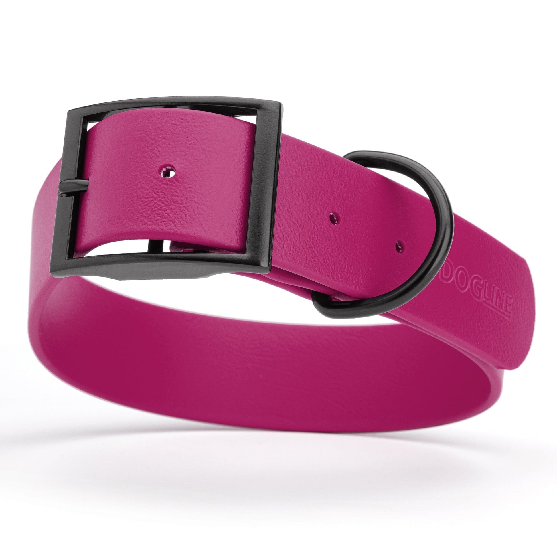 Dogline Biothane Waterproof Dog Collar with Black Hardware - 1.5" Wide, Size XXL (24 to 28 inches) Magenta Pink Dog Collars Dogline