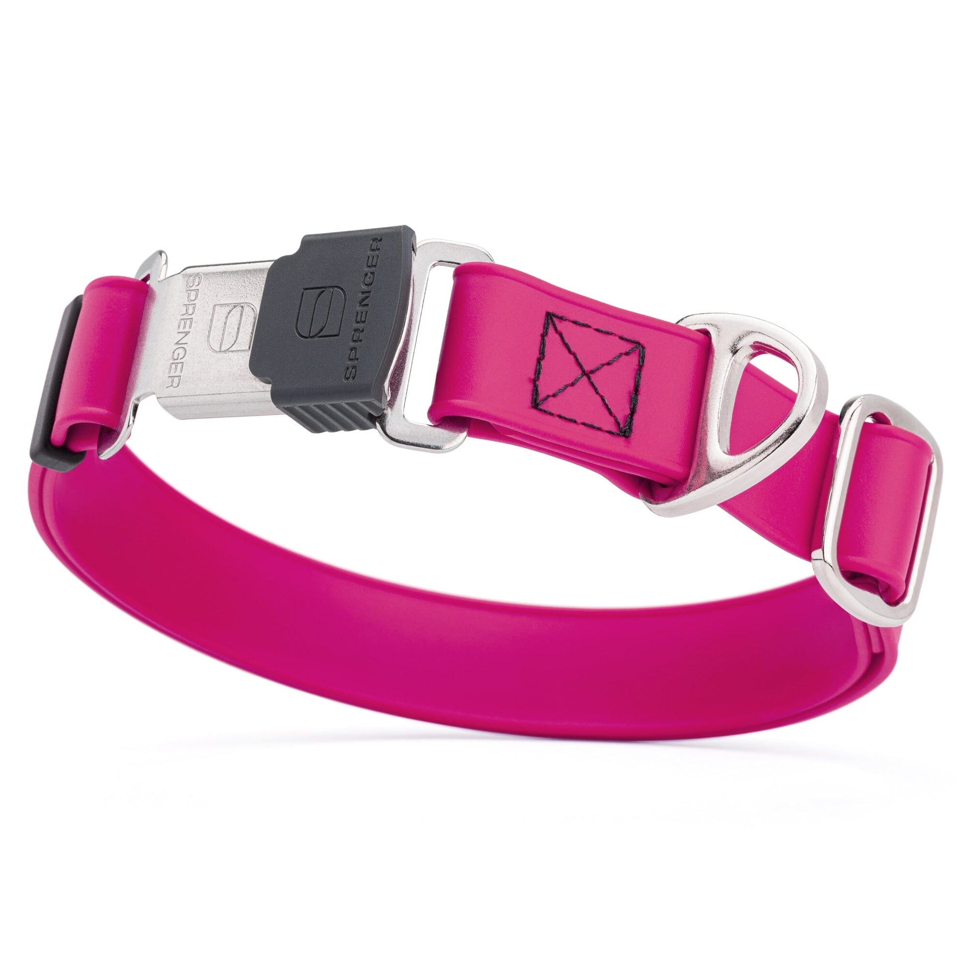 Sprenger BioThane Waterproof Dog Collar with Stainless Steel ClicLock Quick Release Buckle Magenta Pink Silver Buckle Dog Collars Dogline