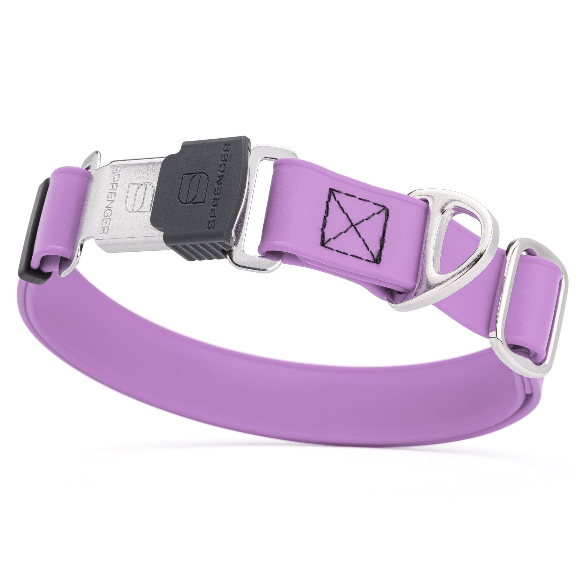 Sprenger BioThane Waterproof Dog Collar with Stainless Steel ClicLock Quick Release Buckle Amethyst Purple Silver Buckle Dog Collars Dogline