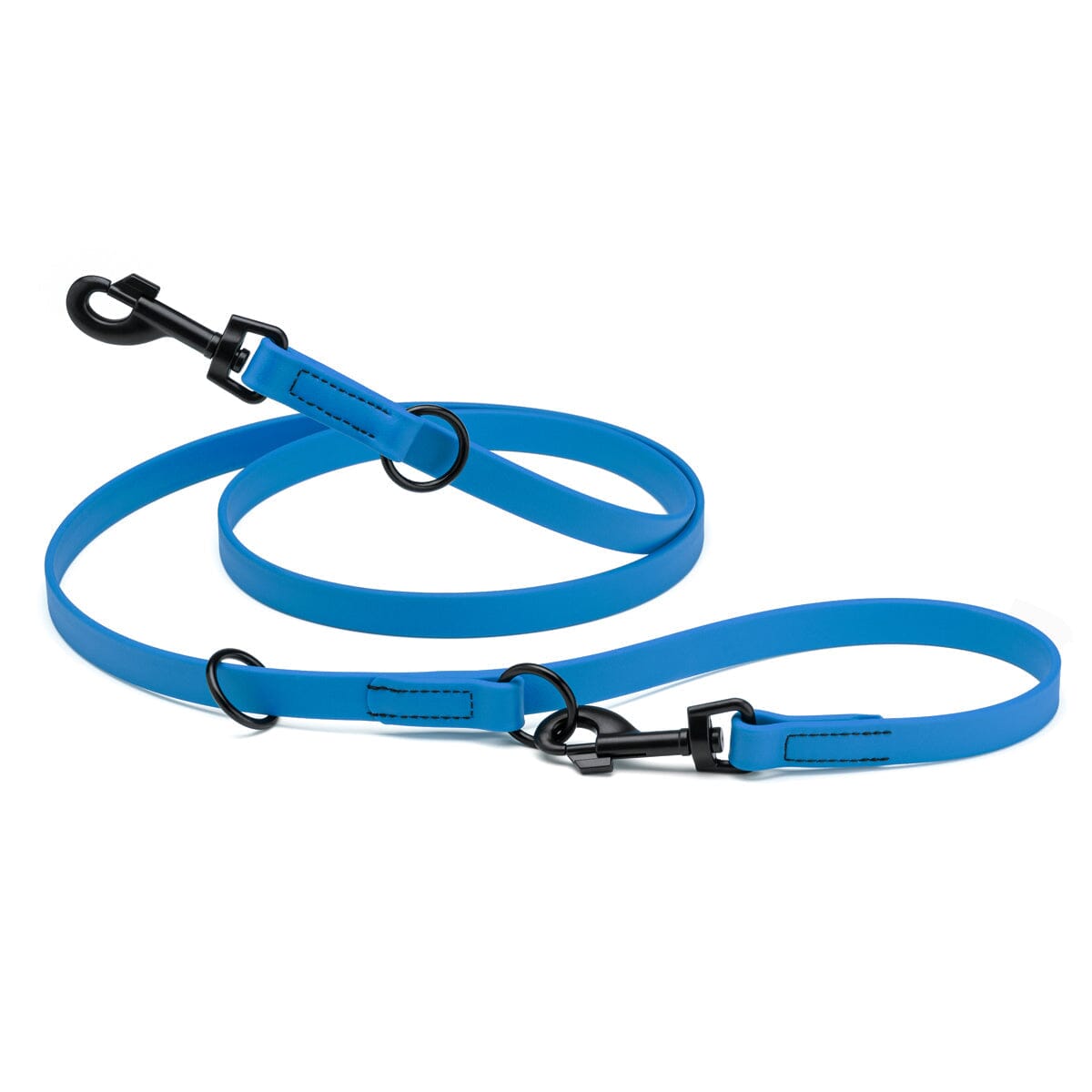 Biothane Adjustable Multi-Purpose Dog Leash with Black Hardware, 7FT Cerulean Blue Dog Leashes Dogline