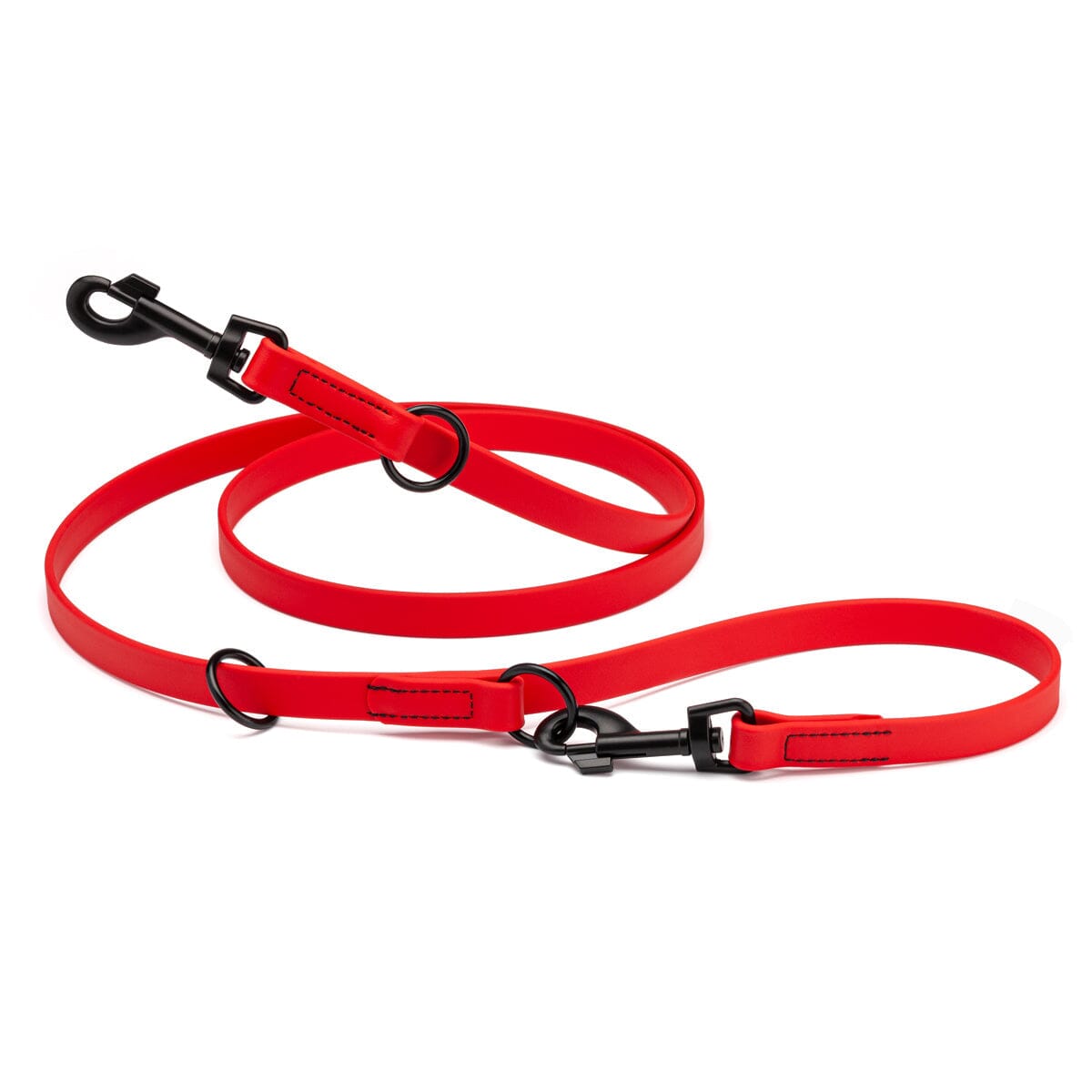 Biothane Adjustable Multi-Purpose Dog Leash with Black Hardware, 7FT Cherry Red Dog Leashes Dogline